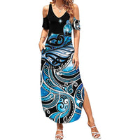 Maori Matariki - Manaia Family Matching Summer Maxi Dress and Hawaiian Shirt Galaxy Blue Paua Shell