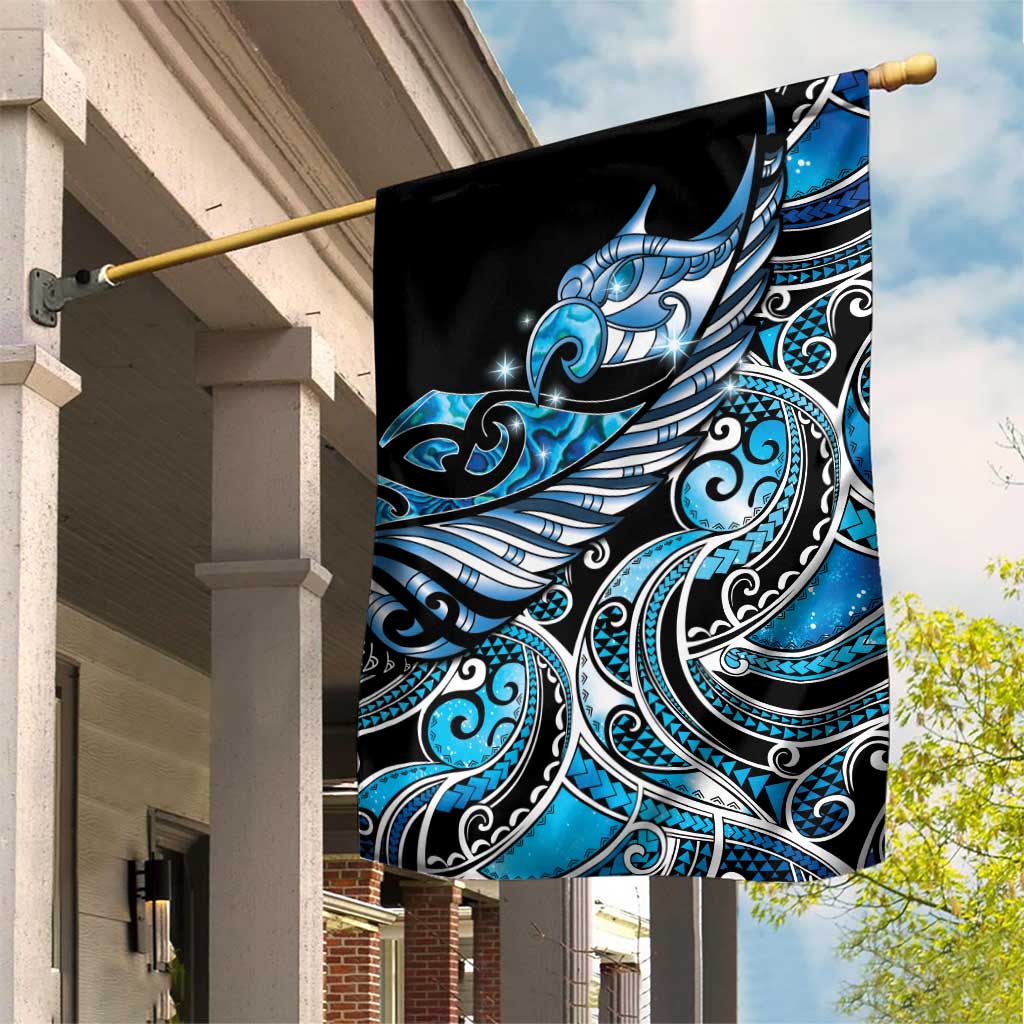 Maori Matariki - Manaia Garden Flag Galaxy Blue Paua Shell