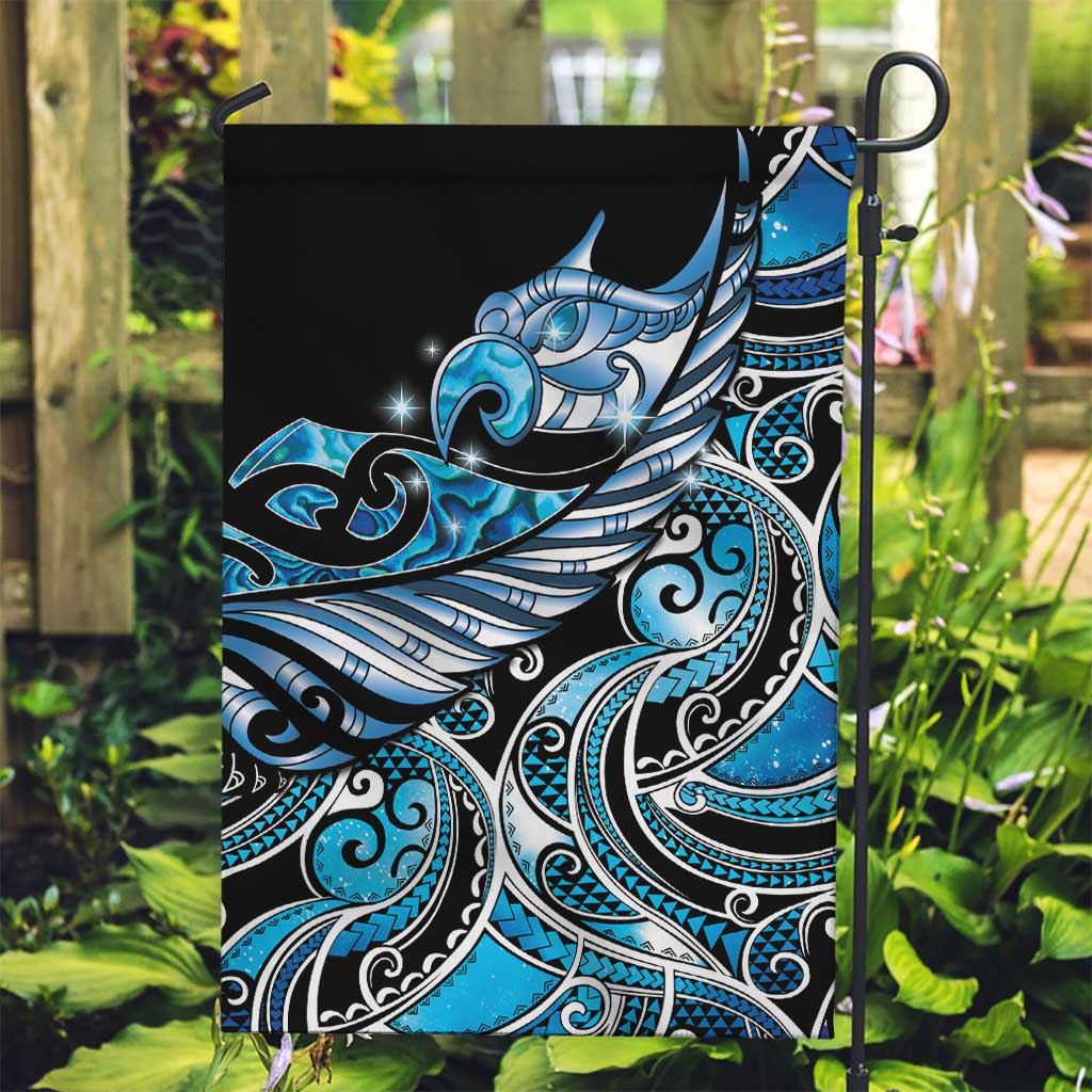 Maori Matariki - Manaia Garden Flag Galaxy Blue Paua Shell