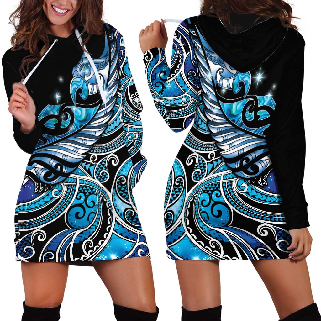 Maori Matariki - Manaia Hoodie Dress Galaxy Blue Paua Shell