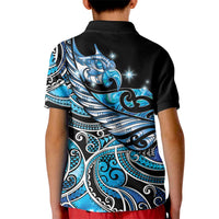 Maori Matariki - Manaia Kid Polo Shirt Galaxy Blue Paua Shell
