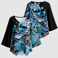 Maori Matariki - Manaia Kimono Sleeve Blouse Galaxy Blue Paua Shell