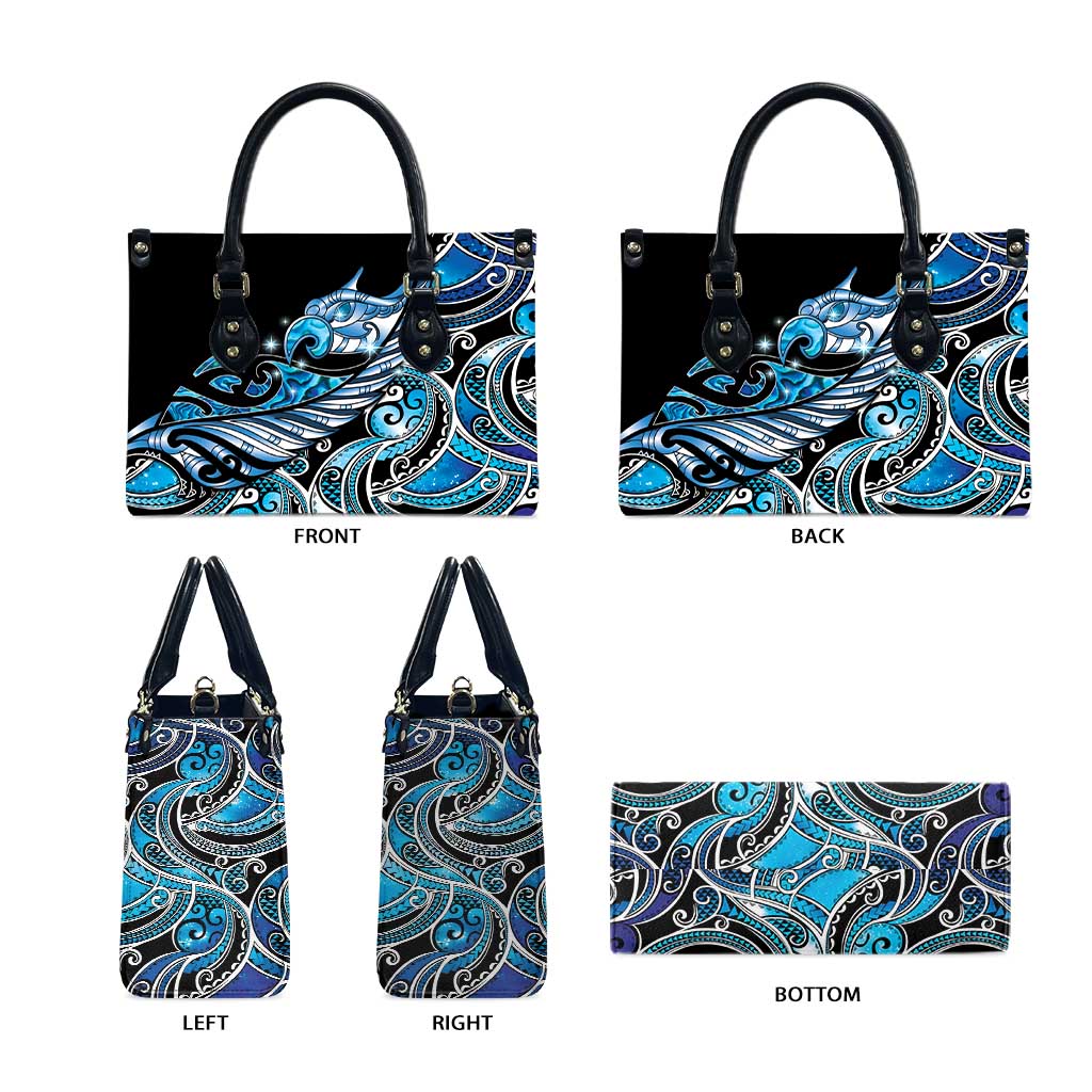Maori Matariki - Manaia Leather Bag Galaxy Blue Paua Shell