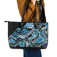 Maori Matariki - Manaia Leather Tote Bag Galaxy Blue Paua Shell