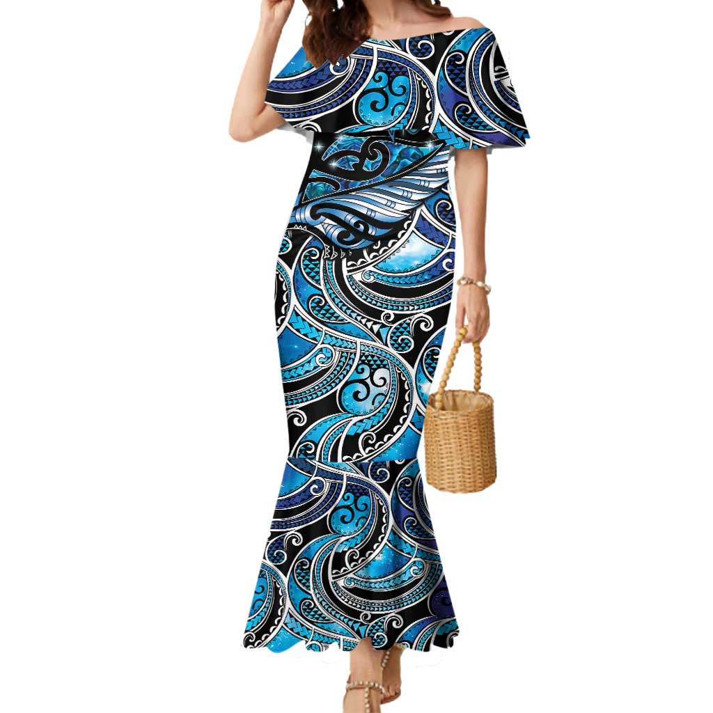 Maori Matariki - Manaia Mermaid Dress Galaxy Blue Paua Shell
