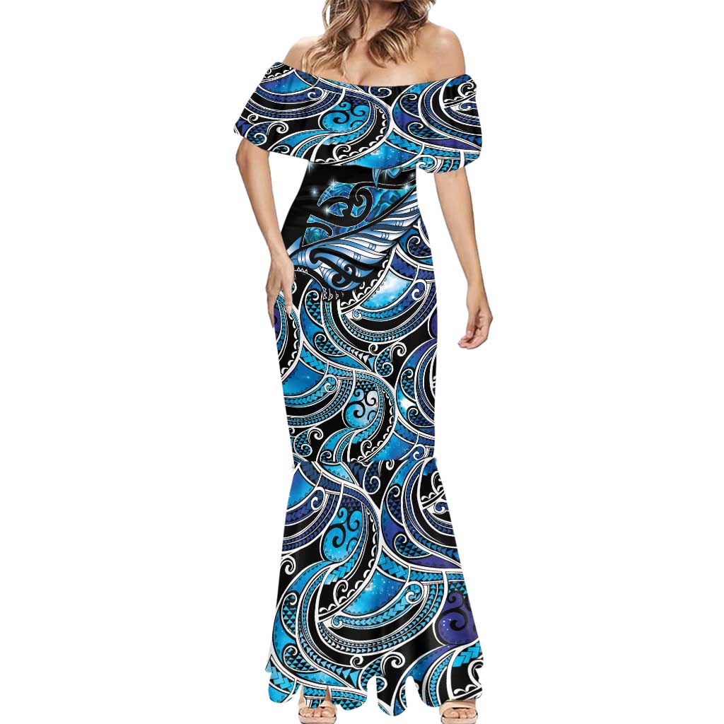 Maori Matariki - Manaia Mermaid Dress Galaxy Blue Paua Shell