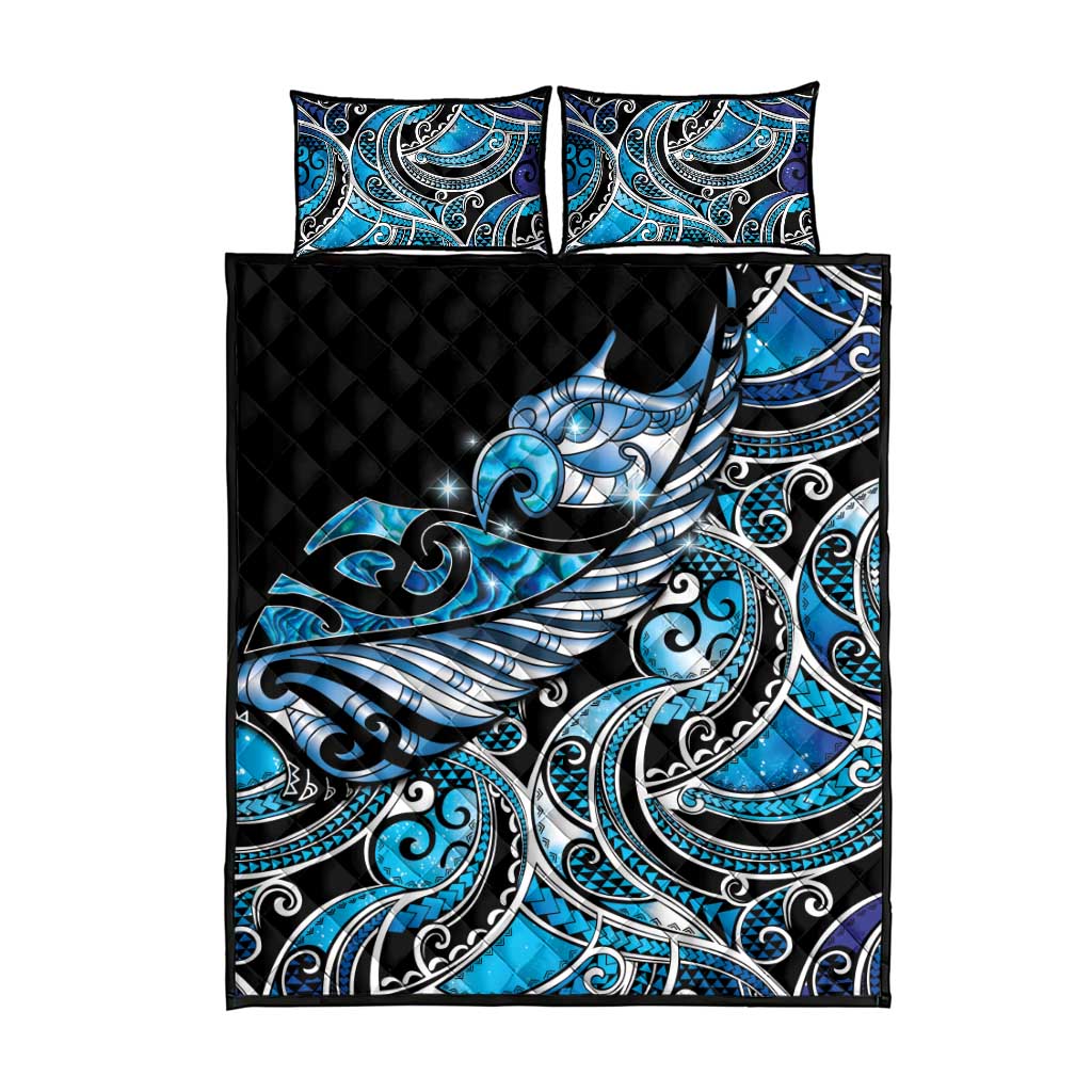 Maori Matariki - Manaia Quilt Bed Set Galaxy Blue Paua Shell