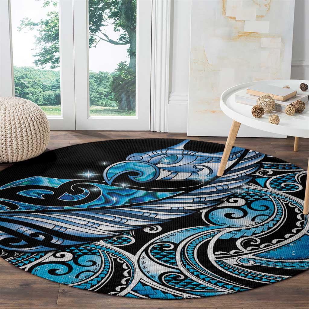 Maori Matariki - Manaia Round Carpet Galaxy Blue Paua Shell