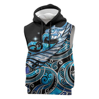 Maori Matariki - Manaia Sleeveless Hoodie Galaxy Blue Paua Shell