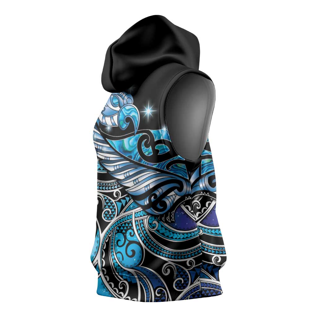 Maori Matariki - Manaia Sleeveless Hoodie Galaxy Blue Paua Shell