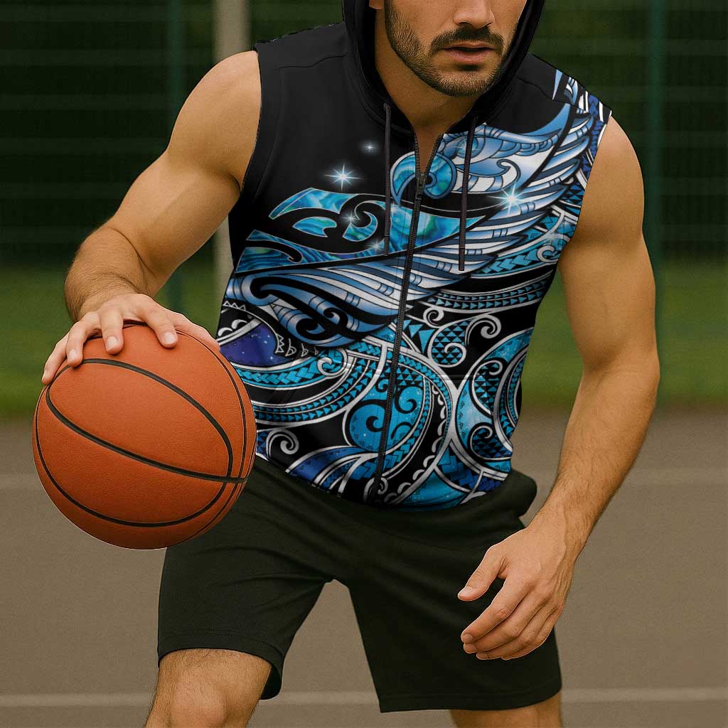 Maori Matariki - Manaia Sleeveless Zip Hoodie Galaxy Blue Paua Shell