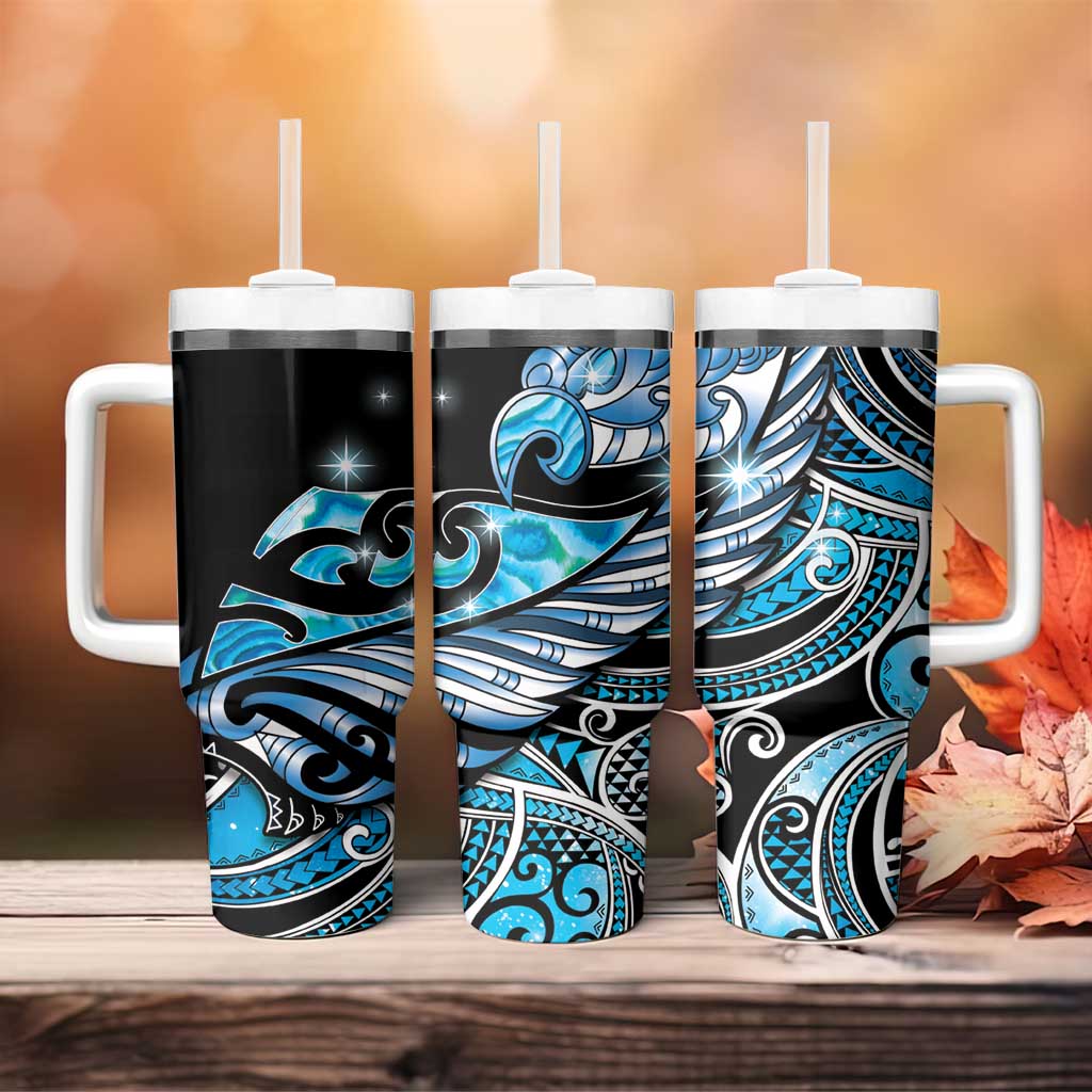 Maori Matariki - Manaia Tumbler With Handle Galaxy Blue Paua Shell