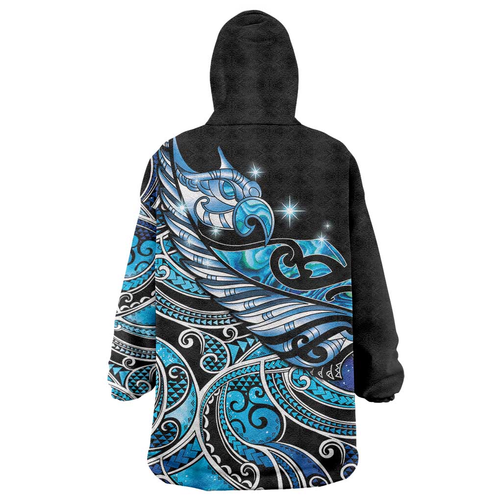 Maori Matariki - Manaia Wearable Blanket Hoodie Galaxy Blue Paua Shell