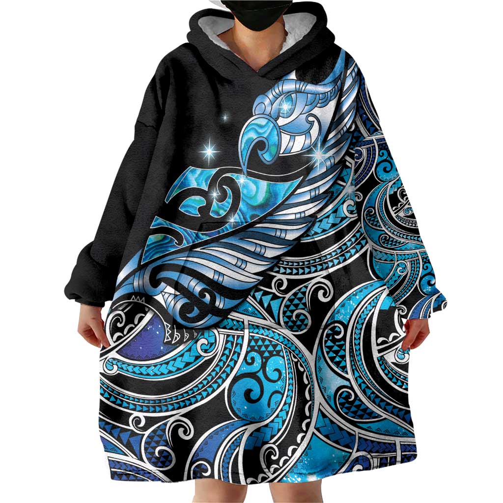 Maori Matariki - Manaia Wearable Blanket Hoodie Galaxy Blue Paua Shell