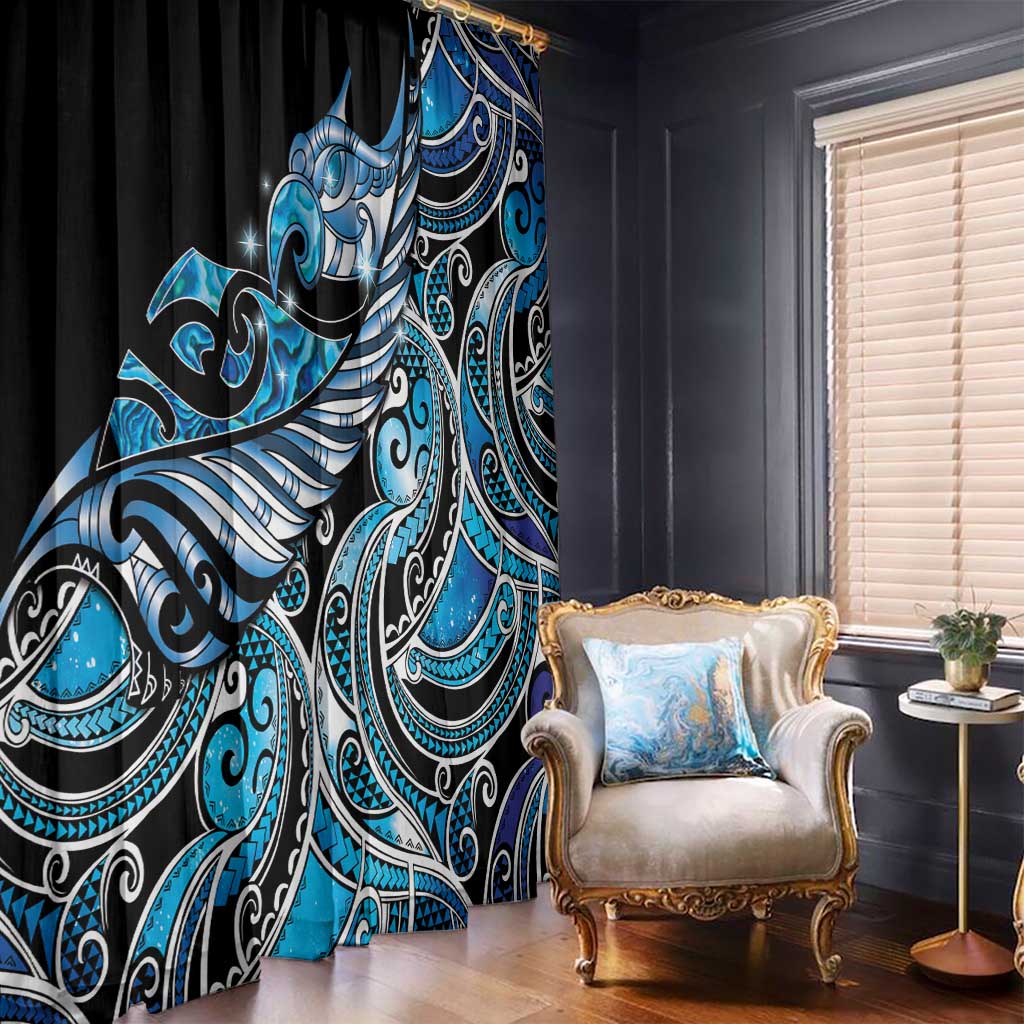 Maori Matariki - Manaia Window Curtain Galaxy Blue Paua Shell