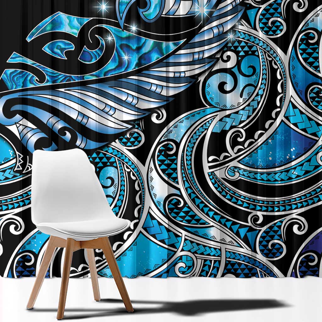 Maori Matariki - Manaia Window Curtain Galaxy Blue Paua Shell