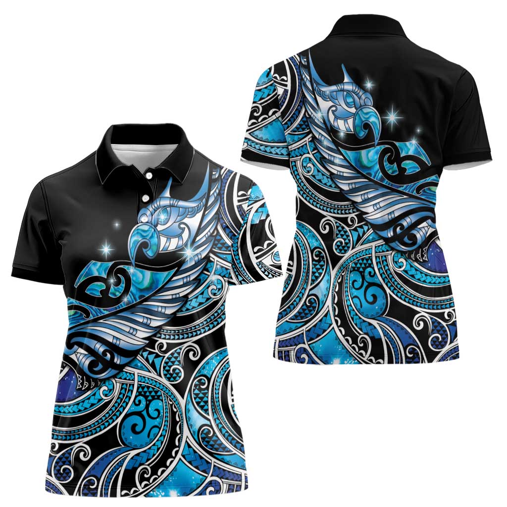 Maori Matariki - Manaia Women Polo Shirt Galaxy Blue Paua Shell