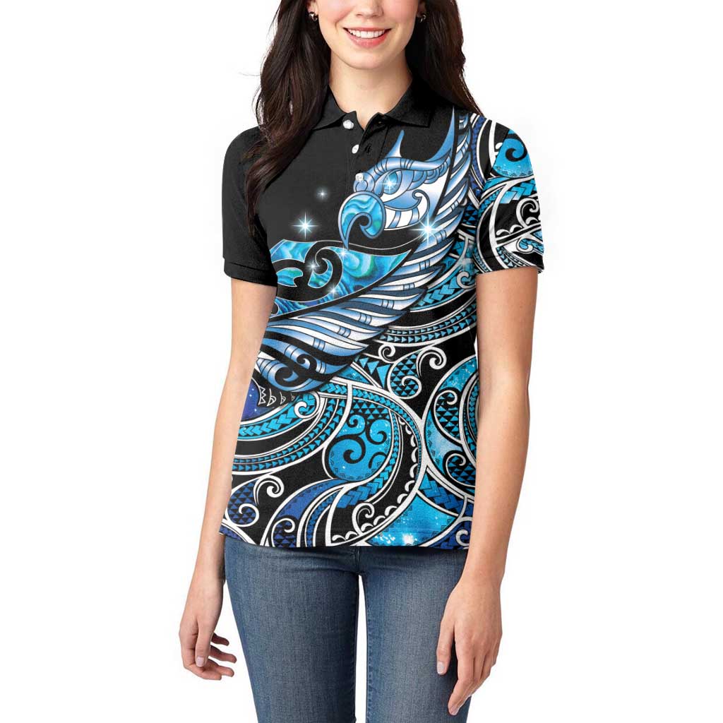 Maori Matariki - Manaia Women Polo Shirt Galaxy Blue Paua Shell