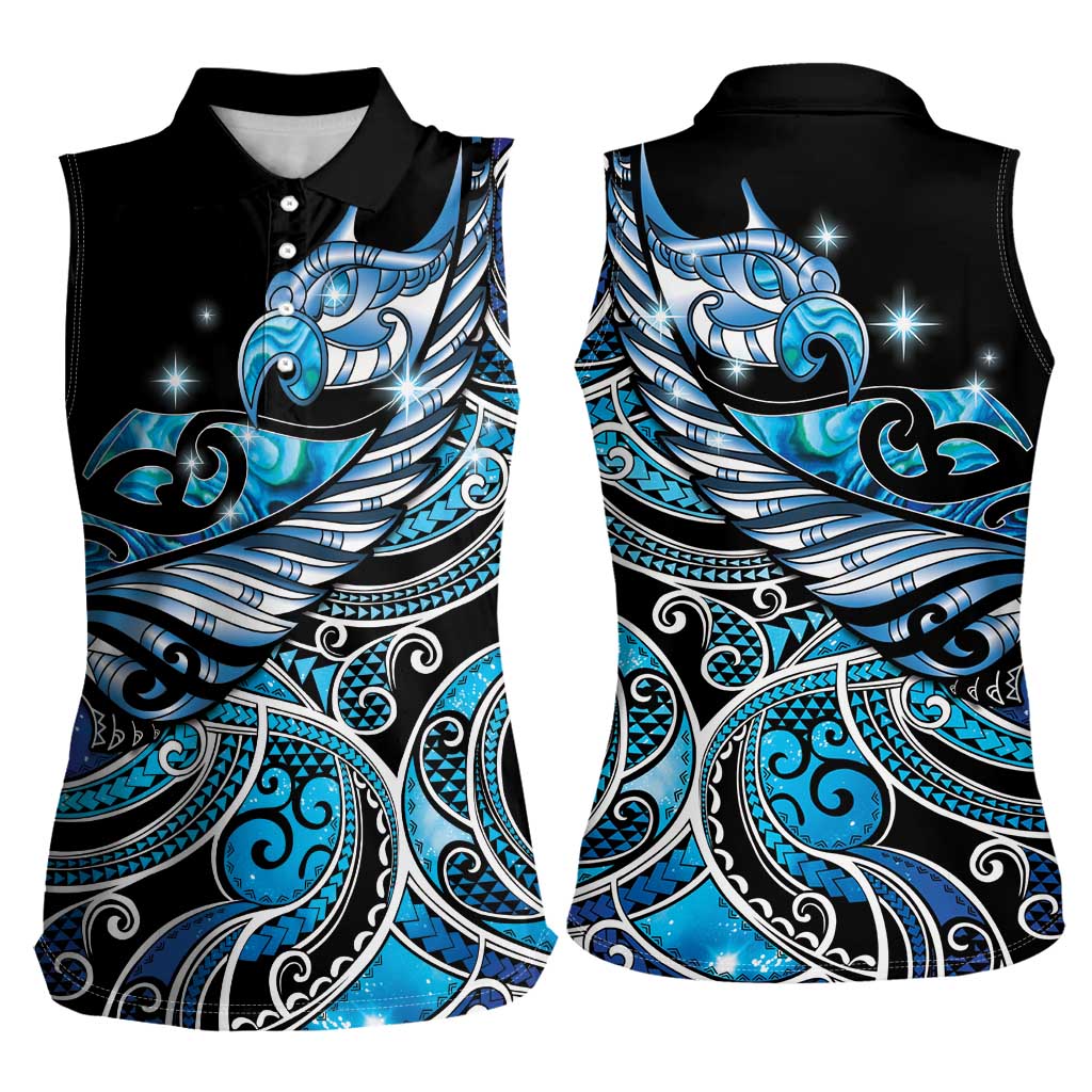 Maori Matariki - Manaia Women Sleeveless Polo Shirt Galaxy Blue Paua Shell