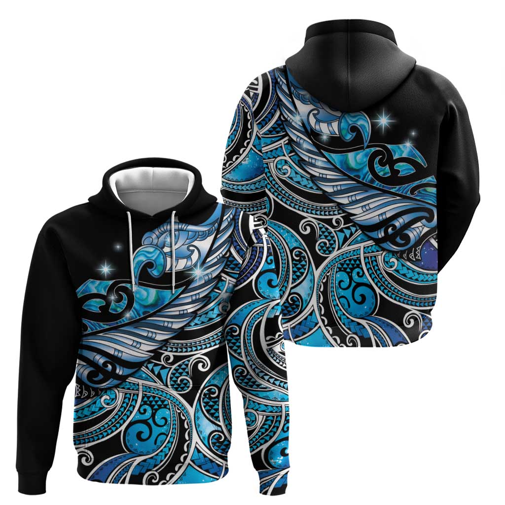 Maori Matariki - Manaia Zip Hoodie Galaxy Blue Paua Shell