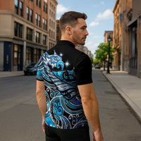 Maori Matariki - Manaia Zipper Polo Shirt Galaxy Blue Paua Shell