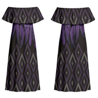 Aotearoa Maori Ngati Porou Iwi Couples Matching Off Shoulder Maxi Dress and Hawaiian Shirt Korowai Tukutuku Kaokao Motifs