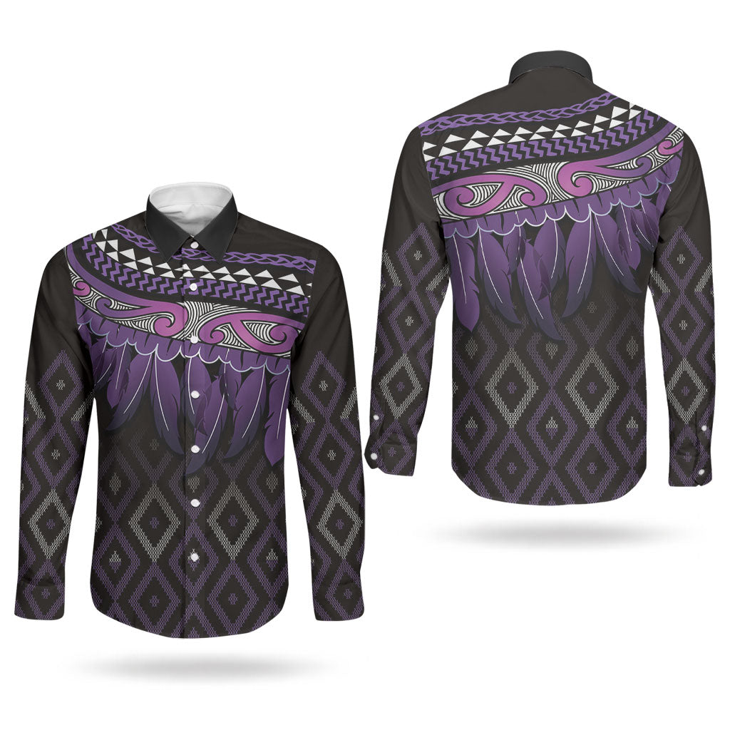 Aotearoa Maori Ngati Porou Iwi Couples Matching Off Shoulder Maxi Dress and Long Sleeve Button Shirt Korowai Tukutuku Kaokao Motifs