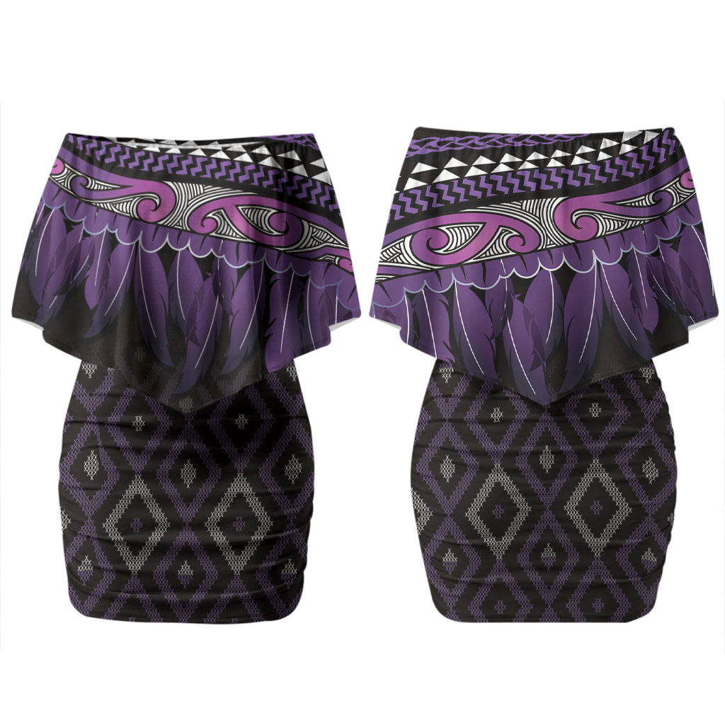 Aotearoa Maori Ngati Porou Iwi Couples Matching Off Shoulder Short Dress and Hawaiian Shirt Korowai Tukutuku Kaokao Motifs