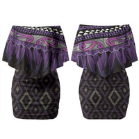 Aotearoa Maori Ngati Porou Iwi Couples Matching Off Shoulder Short Dress and Long Sleeve Button Shirt Korowai Tukutuku Kaokao Motifs