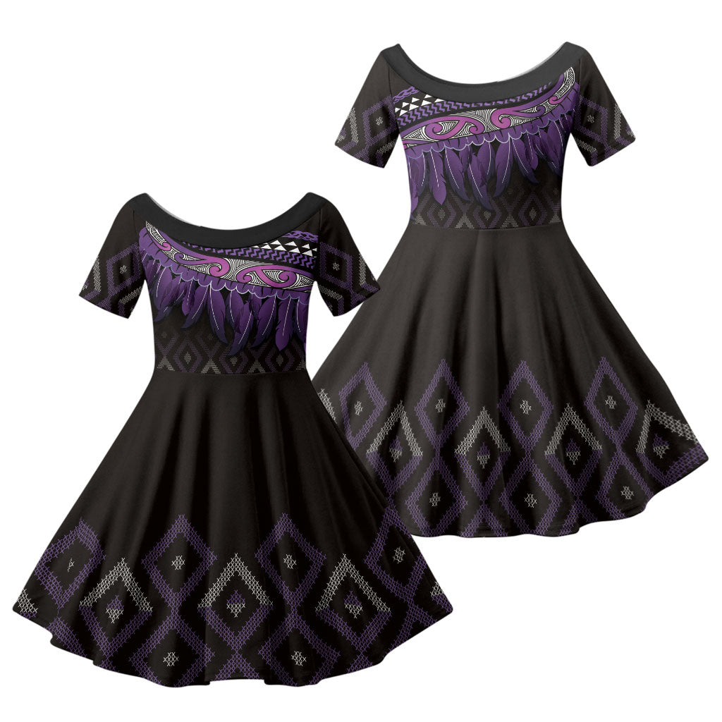 Aotearoa Maori Ngati Porou Iwi Family Matching Off Shoulder Maxi Dress and Hawaiian Shirt Korowai Tukutuku Kaokao Motifs