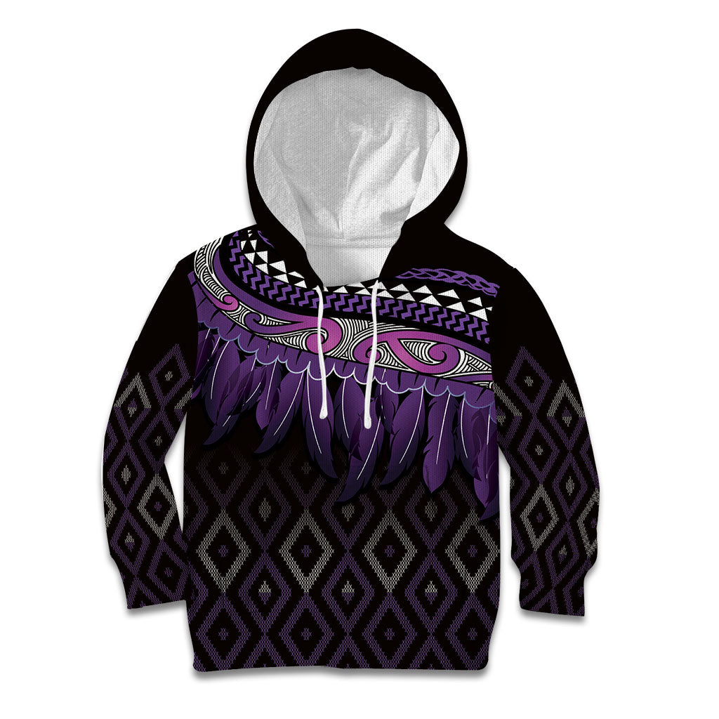 Aotearoa Maori Ngati Porou Iwi Kid Hoodie Korowai Tukutuku Kaokao Motifs LT7 Hoodie Purple - Polynesian Pride
