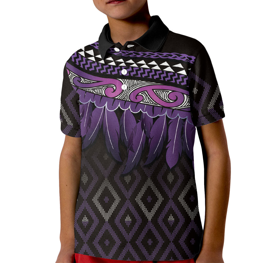 Aotearoa Maori Ngati Porou Iwi Kid Polo Shirt Korowai Tukutuku Kaokao Motifs LT7 Kid Purple - Polynesian Pride
