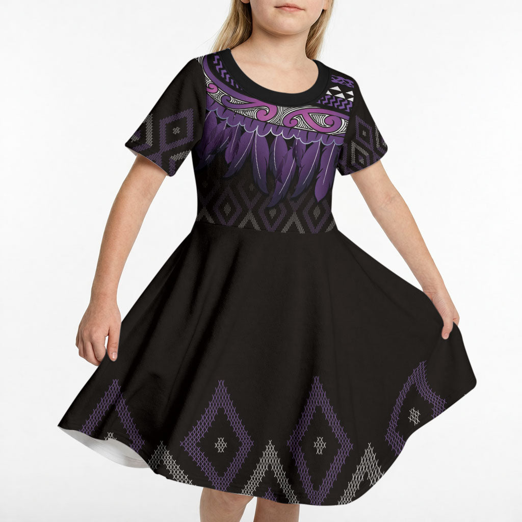 Aotearoa Maori Ngati Porou Iwi Kid Short Sleeve Dress Korowai Tukutuku Kaokao Motifs