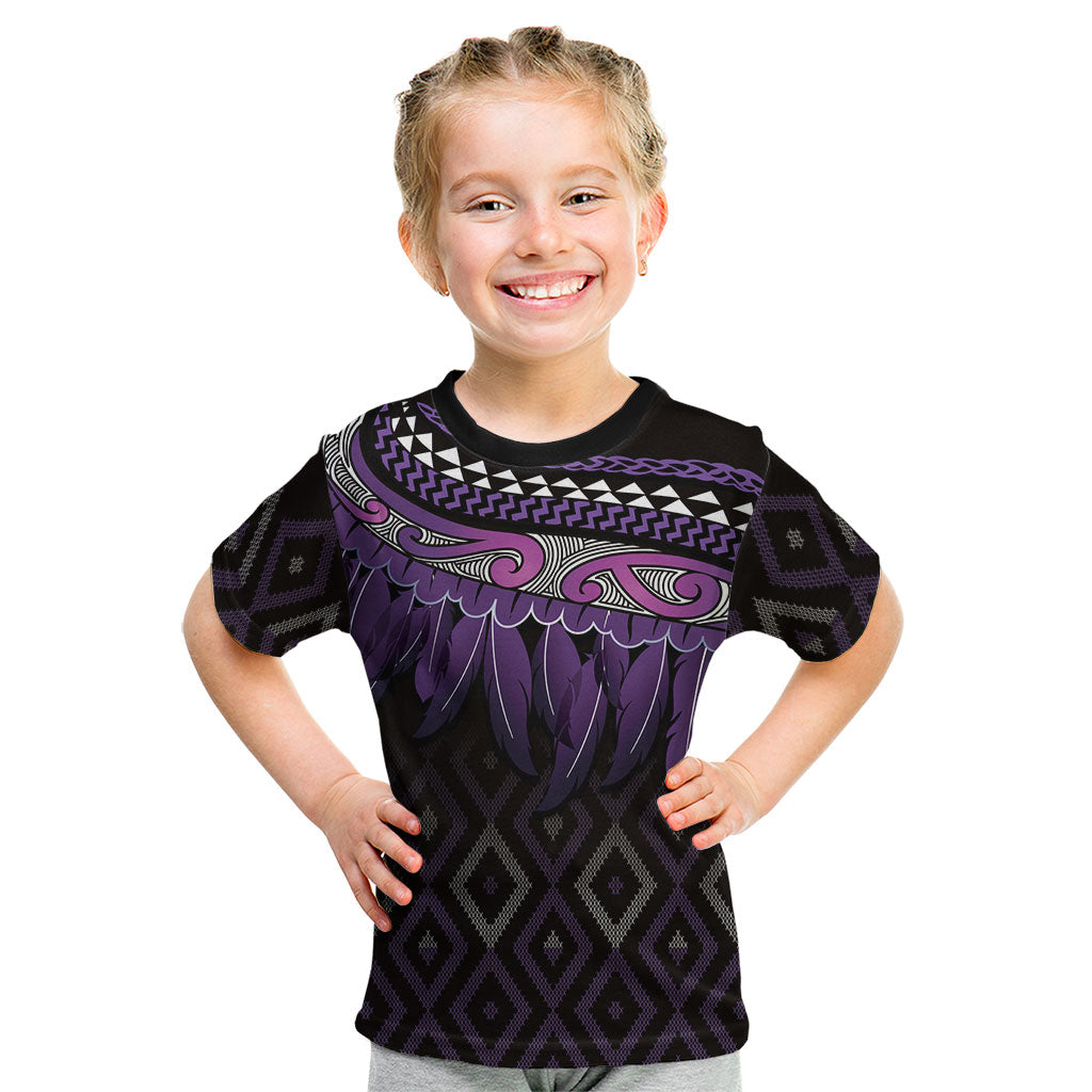 Aotearoa Maori Ngati Porou Iwi Kid T Shirt Korowai Tukutuku Kaokao Motifs LT7 Purple - Polynesian Pride