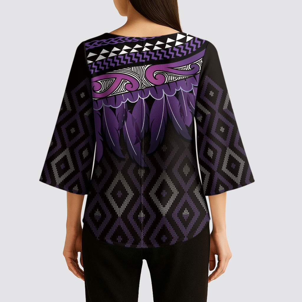 Aotearoa Maori Ngati Porou Iwi Kimono Sleeve Blouse Korowai Tukutuku Kaokao Motifs