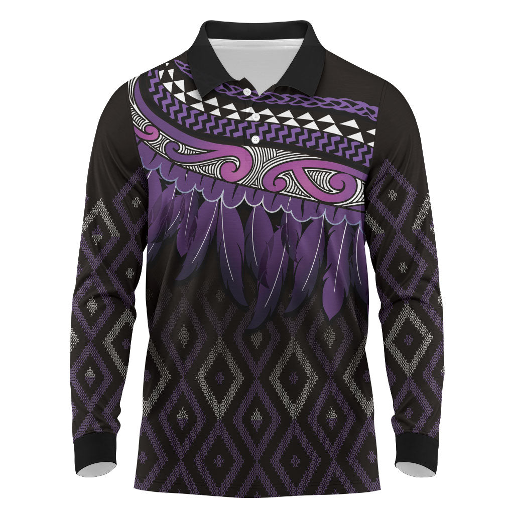 Aotearoa Maori Ngati Porou Iwi Long Sleeve Polo Shirt Korowai Tukutuku Kaokao Motifs