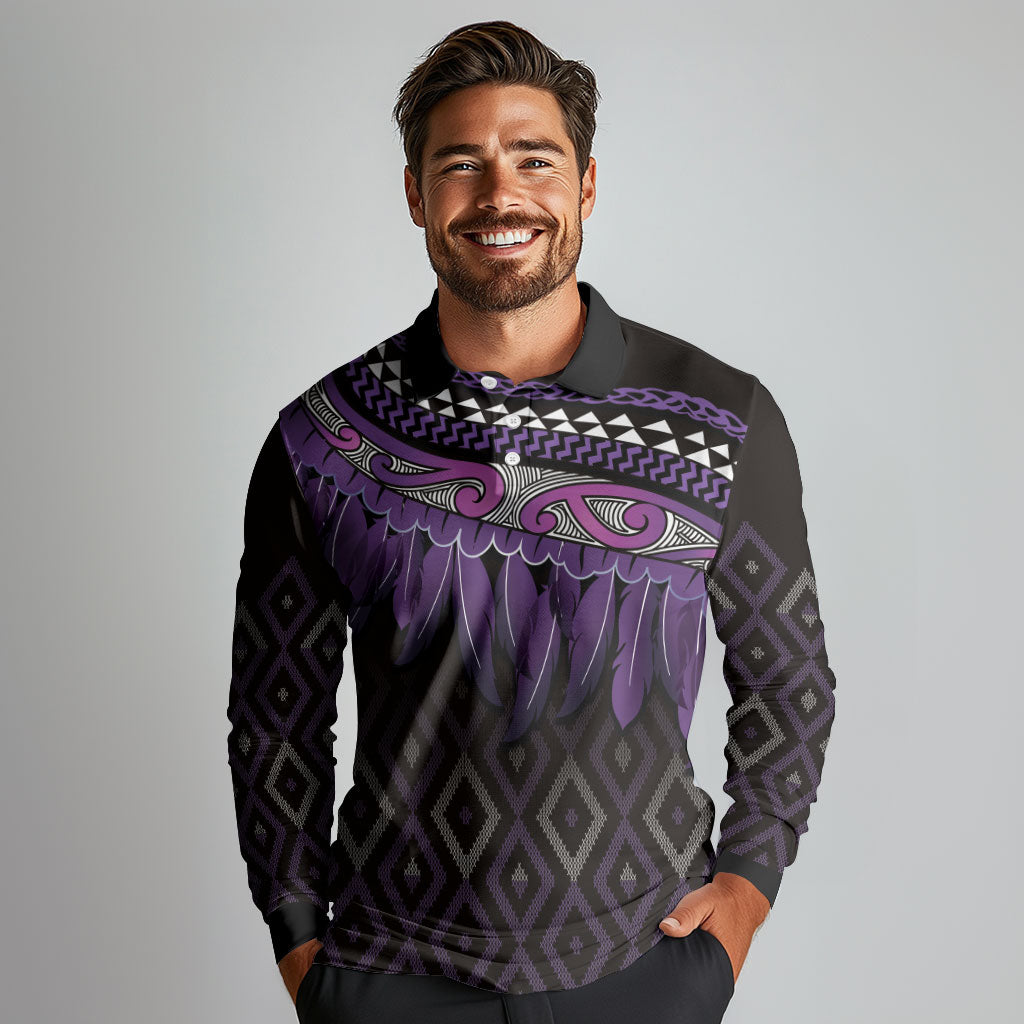 Aotearoa Maori Ngati Porou Iwi Long Sleeve Polo Shirt Korowai Tukutuku Kaokao Motifs