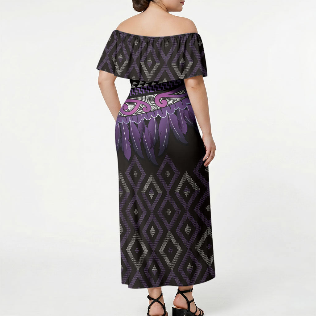 Aotearoa Maori Ngati Porou Iwi Off Shoulder Maxi Dress Korowai Tukutuku Kaokao Motifs