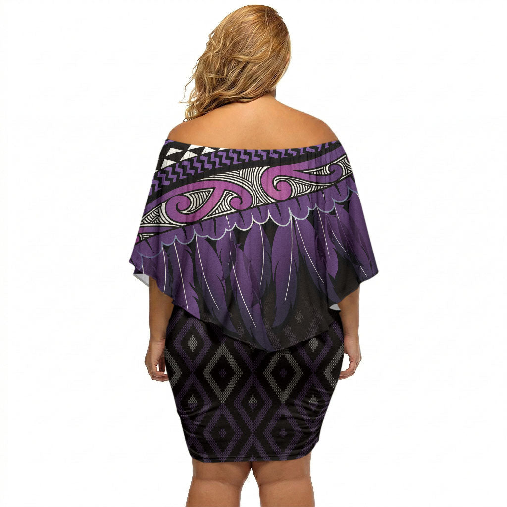 Aotearoa Maori Ngati Porou Iwi Off Shoulder Short Dress Korowai Tukutuku Kaokao Motifs