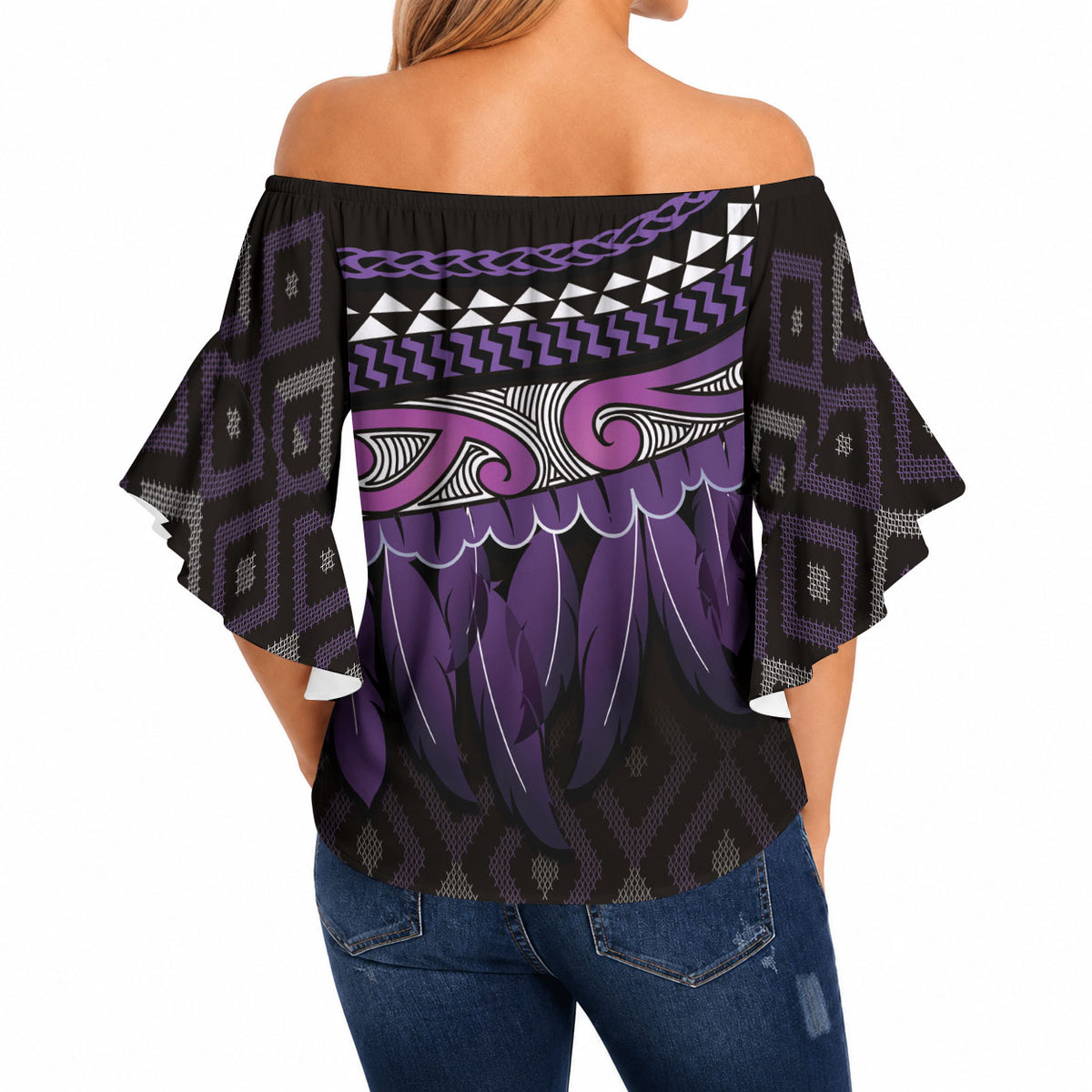 Aotearoa Maori Ngati Porou Iwi Off Shoulder Wrap Waist Top Korowai Tukutuku Kaokao Motifs