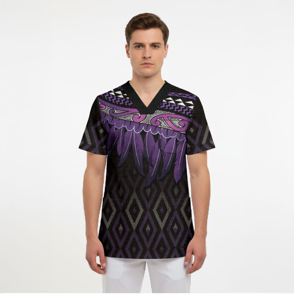 Aotearoa Maori Ngati Porou Iwi Scrub Top Korowai Tukutuku Kaokao Motifs