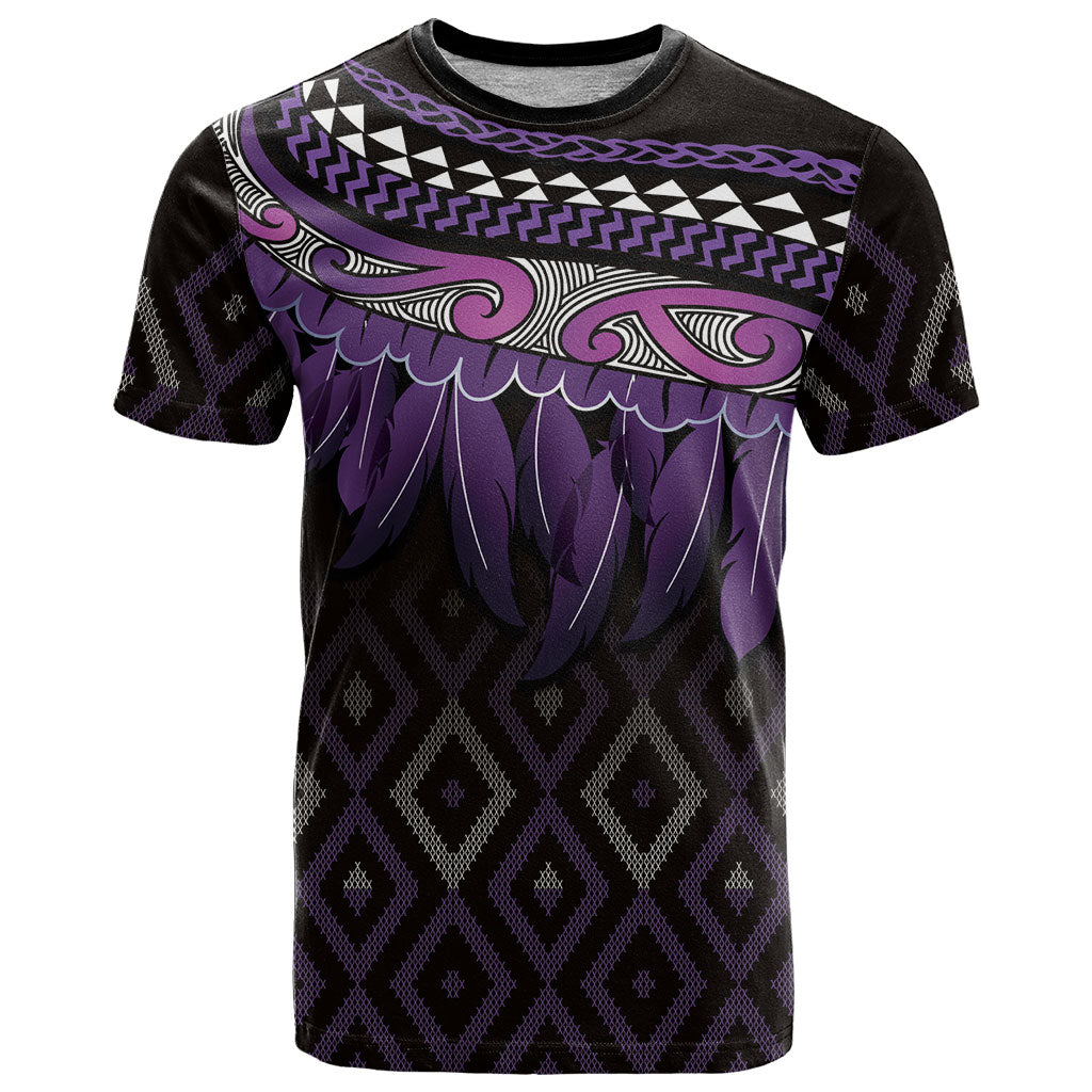 Aotearoa Maori Ngati Porou Iwi T Shirt Korowai Tukutuku Kaokao Motifs LT7 Purple - Polynesian Pride