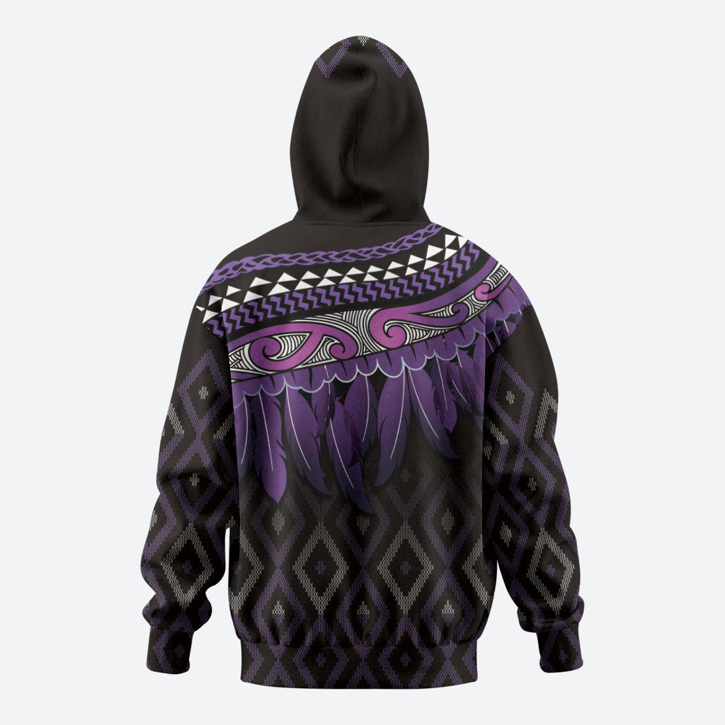 Aotearoa Maori Ngati Porou Iwi Zip Hoodie Korowai Tukutuku Kaokao Motifs