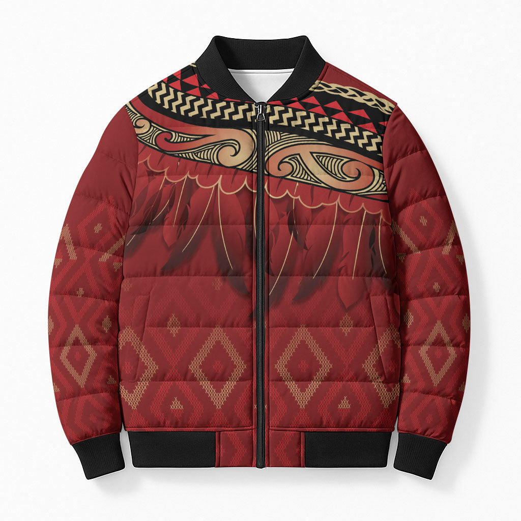 Aotearoa Maori Waikato Tainui Iwi Bomber Puffer Jacket Korowai Tukutuku Kaokao Motifs