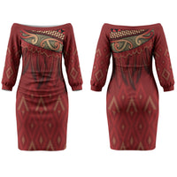 Aotearoa Maori Waikato Tainui Iwi Couples Matching Off The Shoulder Long Sleeve Dress and Long Sleeve Button Shirt Korowai Tukutuku Kaokao Motifs