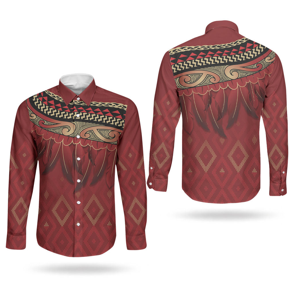 Aotearoa Maori Waikato Tainui Iwi Couples Matching Puletasi and Long Sleeve Button Shirt Korowai Tukutuku Kaokao Motifs