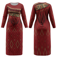 Aotearoa Maori Waikato Tainui Iwi Family Matching Long Sleeve Bodycon Dress and Hawaiian Shirt Korowai Tukutuku Kaokao Motifs