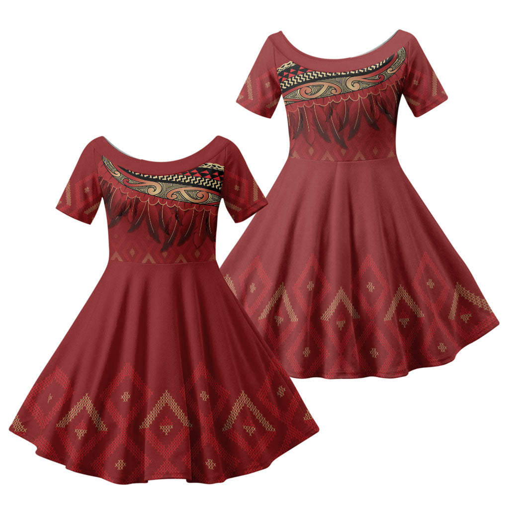 Aotearoa Maori Waikato Tainui Iwi Family Matching Long Sleeve Bodycon Dress and Hawaiian Shirt Korowai Tukutuku Kaokao Motifs
