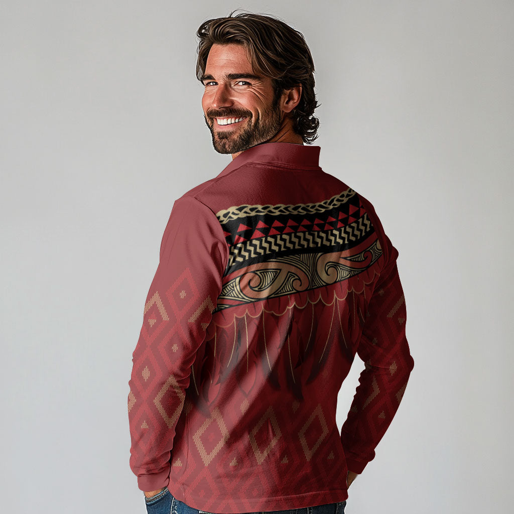 Aotearoa Maori Waikato Tainui Iwi Long Sleeve Polo Shirt Korowai Tukutuku Kaokao Motifs
