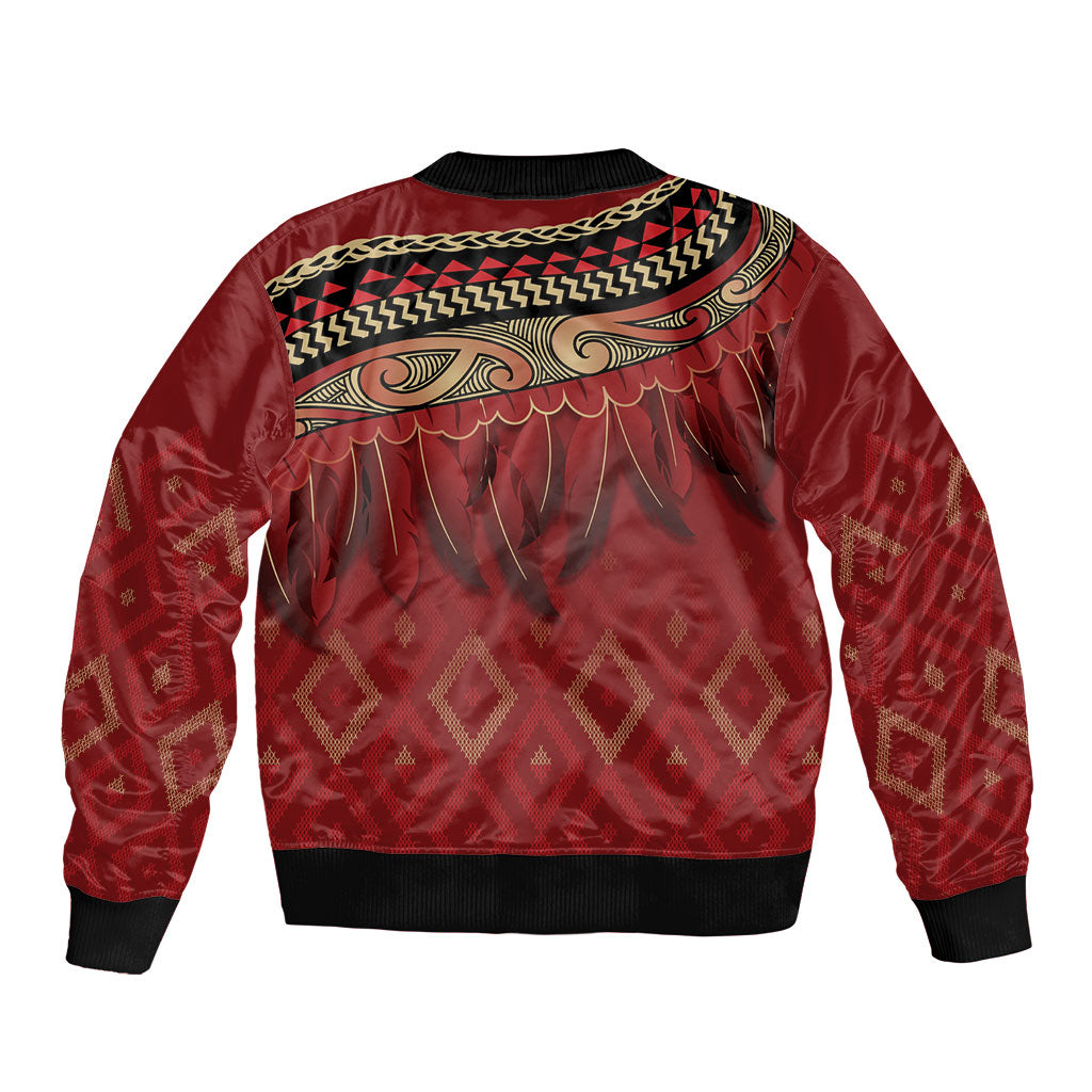 Aotearoa Maori Waikato Tainui Iwi Sleeve Zip Bomber Jacket Korowai Tukutuku Kaokao Motifs